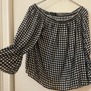 Sanctuary Black and White Gingham Off-Shoulder Top